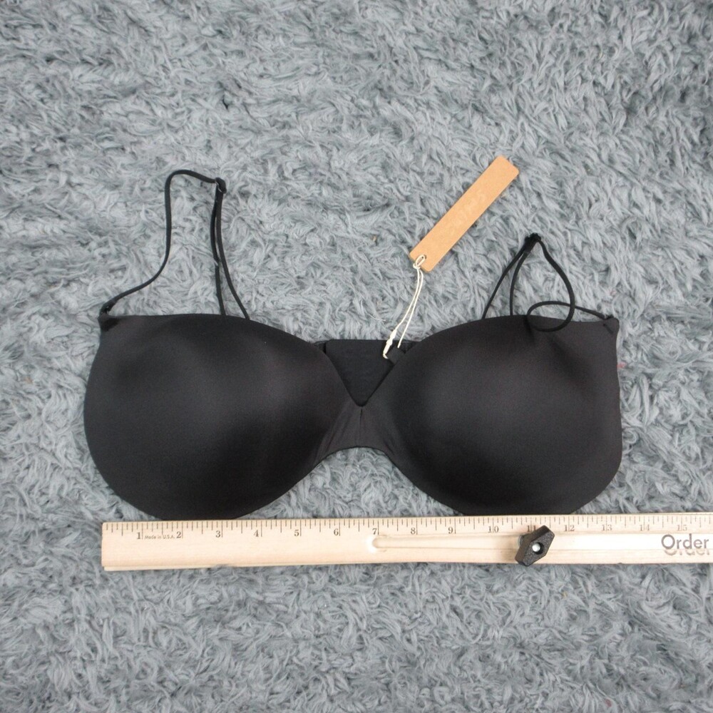 Skims Bra Womens 34D Black T-Shirt Wireless Lightly Lined Plunge Micro Strap NWT